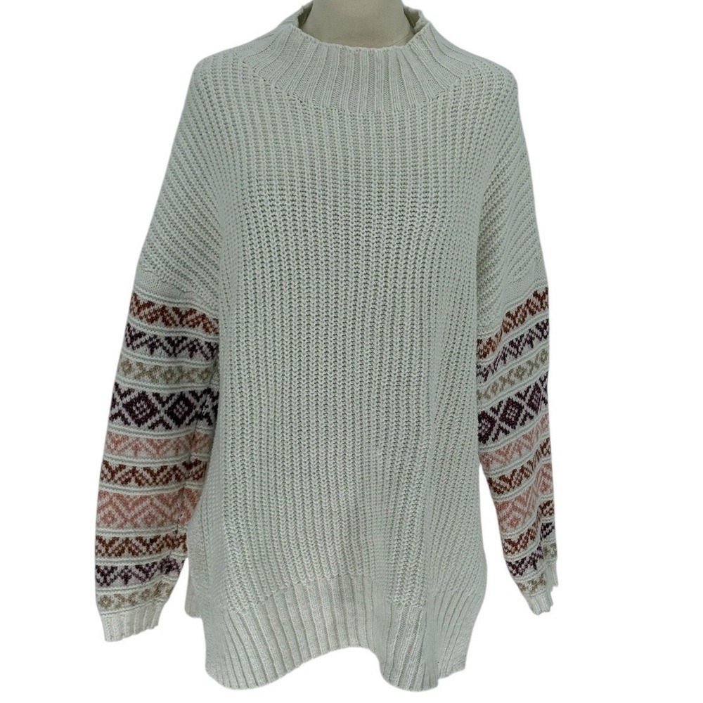Maurices Cream Fair Isle Sleeve Mock Neck Knit Sweater Women's Size L